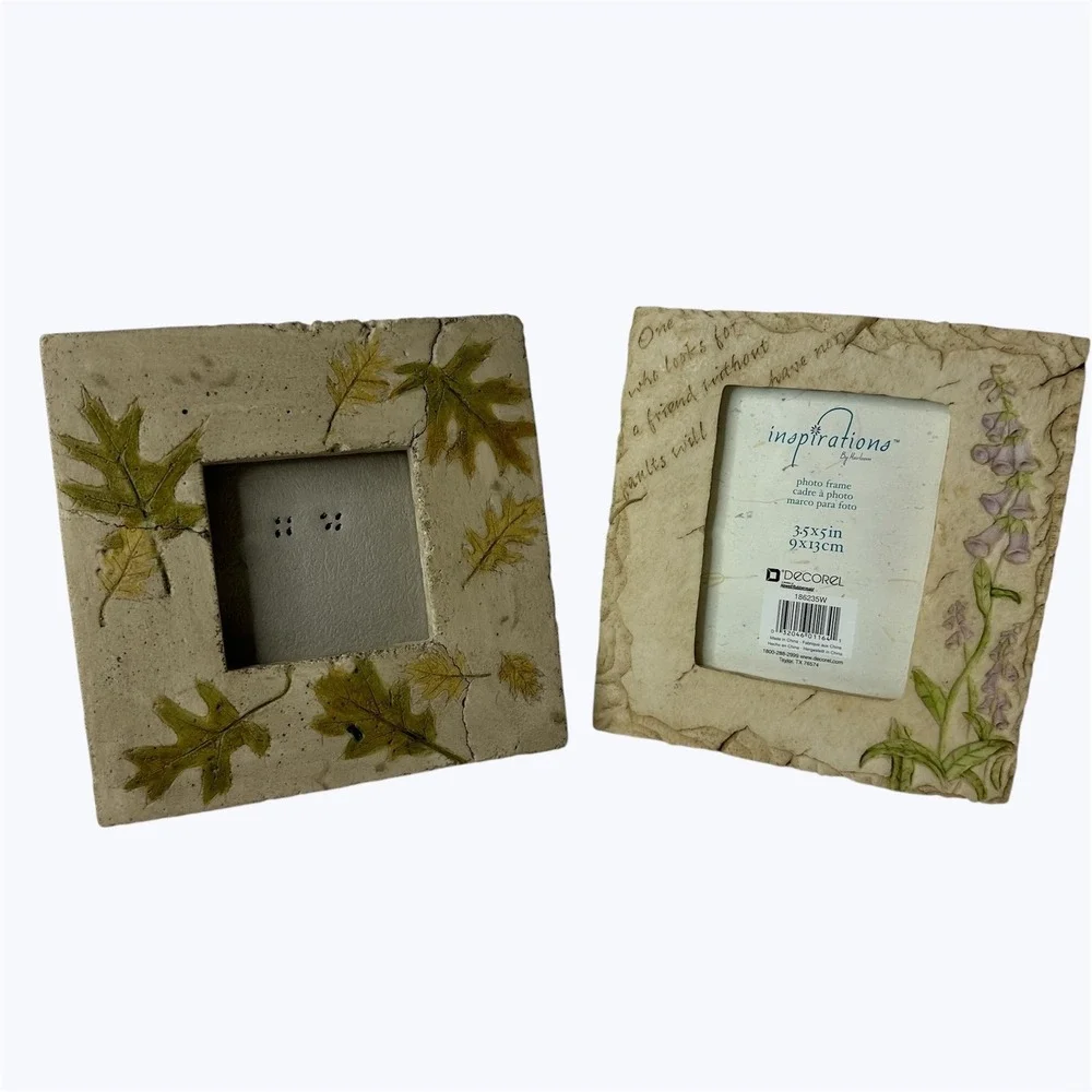 2 Picture Frames Leaf Impression & Floral Foxglove Textured Cottagecore Tabletop